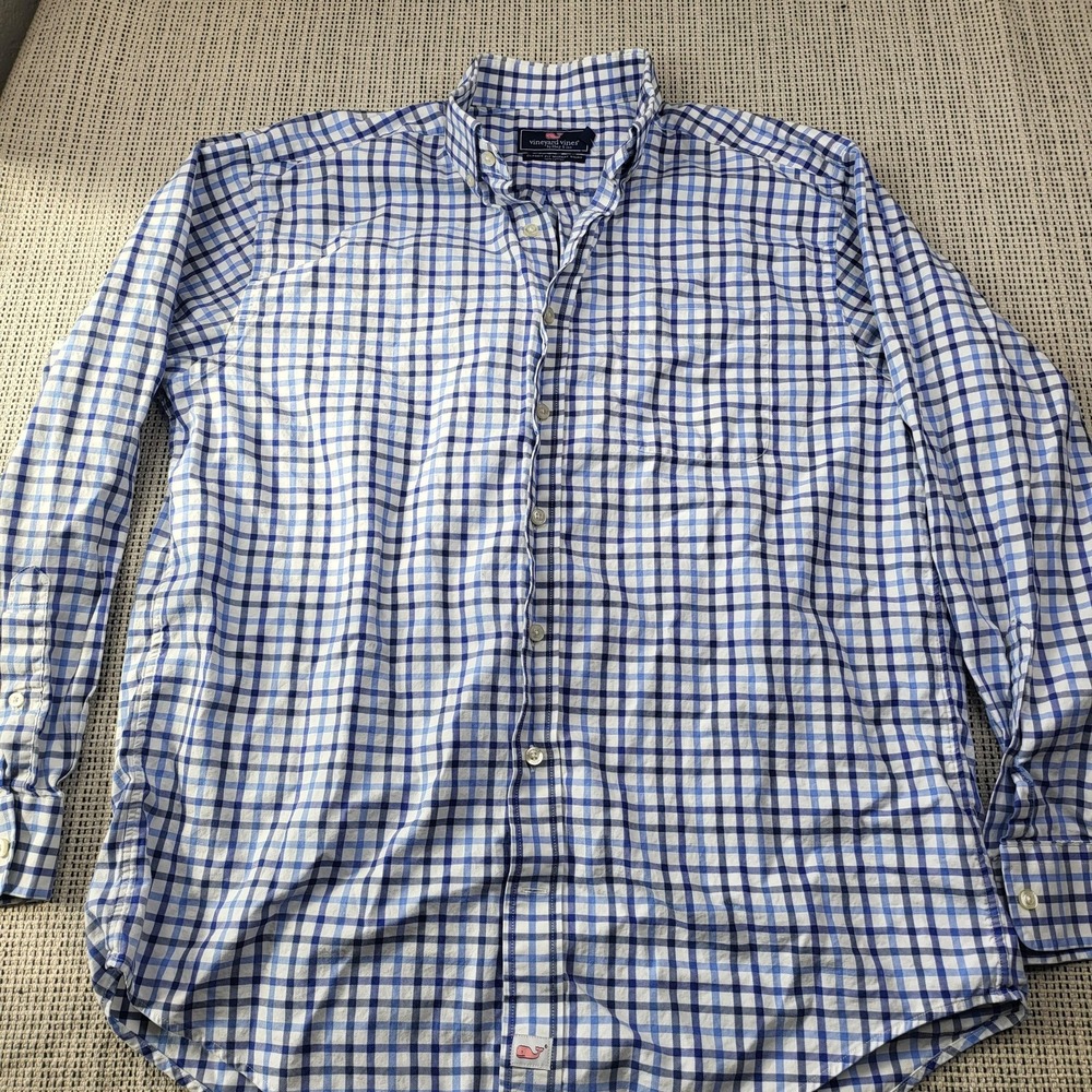 Vineyard Vines Shirt Mens Large Blue Check Classic Fit Murray Button Down Cotton